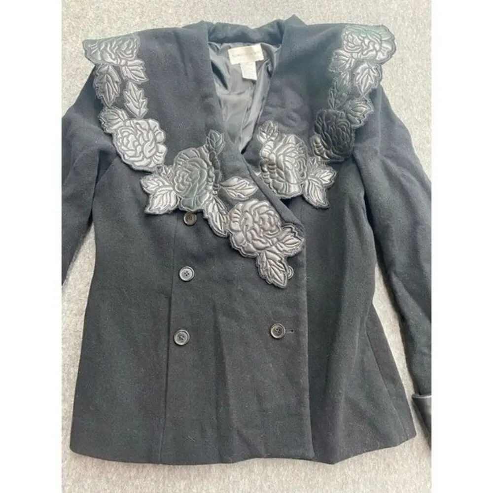 Vintage Newport News Faux Suede Wool‎ Capelet Rose Duster Double Breasted Coat